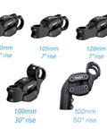 Suspension Stem For Bicycle Handlebar With Adjustable Shock Absorption, various lengths and rise angles, black color