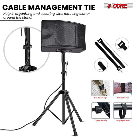 Heavy Duty Adjustable Speaker Stands Pair, 54 Inch Tripod Bases With 132 Lbs Capacity, 35mm Pole Mount, cable management tie