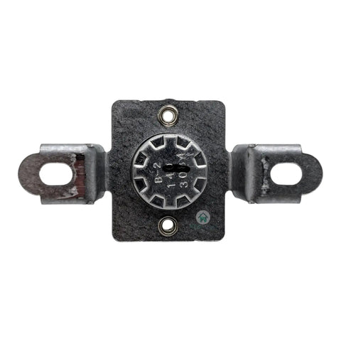 Genuine OEM Thermal Fuse for Dryers Drop In Replacement with Easy Install Silver Finish, shown with mounting brackets.