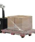 Heavy Duty Electric Pallet Truck With 25X48 Inch Forks 3300 Lb Capacity with pallet of wrapped boxes for warehouse use