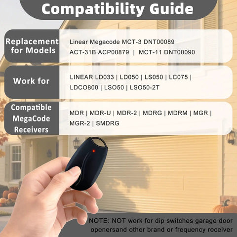 Garage Door Opener Remote For Linear Megacode ACT-31B 318MHz 1 Channel Replacement Remote Control 2 Pack, black handheld remote