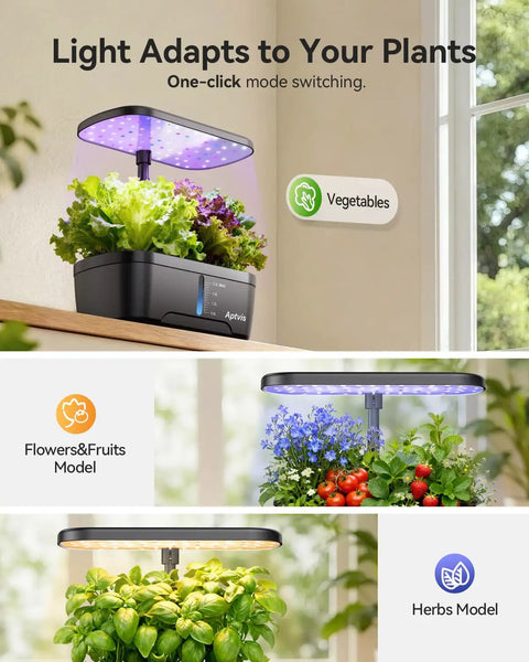 Six Pod Indoor Hydroponics Garden System With LED Grow Light Auto Timer Height Adjustable Stand Quiet Pump For Fresh Herbs