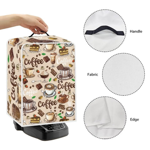 Cozy Flannel Coffee Maker Cover With Top Handle Keeps Your Coffee Station Dustproof And Waterproof Featuring A Decorative Coffee Pot Print