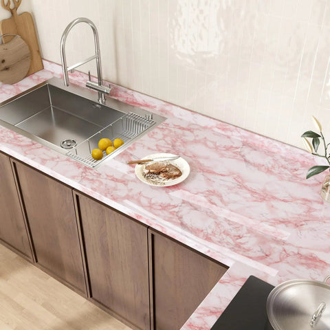 Pink Marble Contact Paper Peel And Stick Self Adhesive Wallpaper Removable Waterproof Wall Covering for kitchen countertop.
