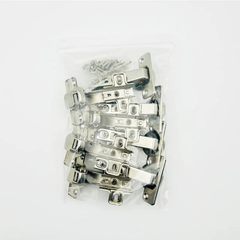 Badass 45 Degree Corner Cabinet Hinge Pack Of 8 With 35 Millimeter Mount Fits 16 To 20 Millimeter Panels in a clear bag.