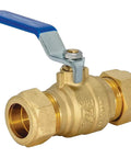 Full Port Brass Ball Valve With Three Quarter Inch Compression Ends Inline Water Shut Off Valve For Plumbing No Fuss Easy Grip Vinyl Coated Steel Lever Reliable Flow Control Model 20097LF