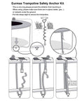 Illustration of Heavy Duty Trampoline Stakes Anchor Kit With Corkscrew Steel Stakes And T Hook installation guide.