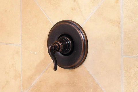 Ashfield Diverter Trim Rustic Bronze For Tub And Shower Faucets With Fixed Hub Handle And Seamless Flange Design Replacement Diverter Trim 016YP0U Compatible on tiled bathroom wall