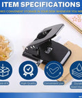 Two Hole Punch For Office Use, Heavy Duty Workhorse Desk Punch on a desk with chip tray and papers, focus on durable steel material.