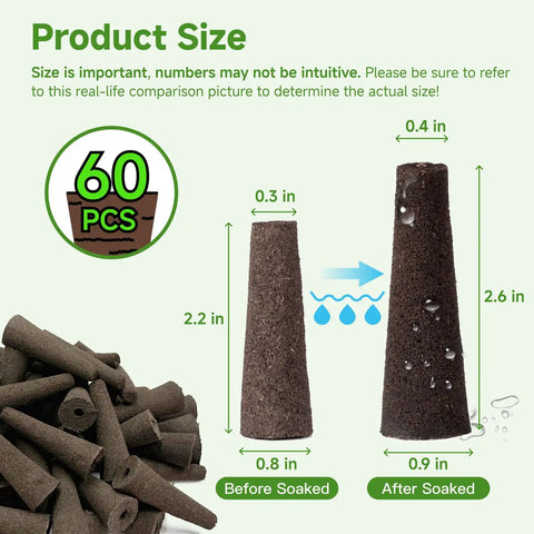 60 Pack Hydroponic Grow Sponges Replacement Pods For AeroGarden And Indoor Systems, Rapid Rooting Seed Starter Sponges size comparison