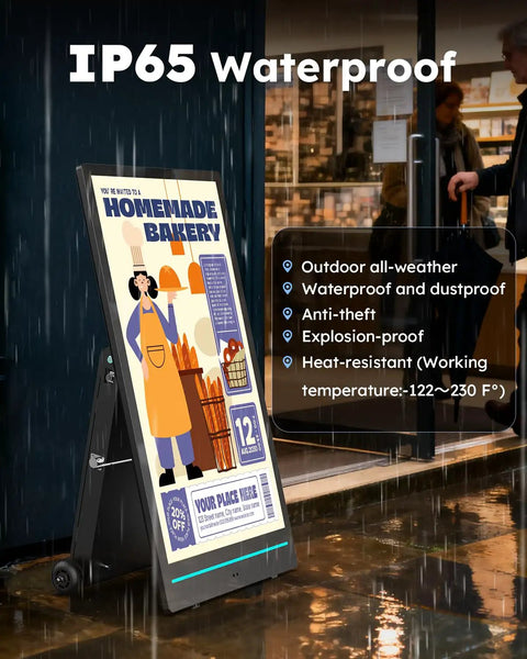Take Your Business On The Road With This 55 Inch Outdoor Mobile Digital Signage Display IP65 Waterproof Advertising Kiosk with bakery sign.