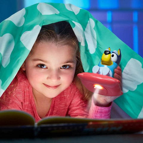 Child using Bluey Nightlight For Kids 2 In 1 Toddler Lamp And Flashlight With Auto Off Timer Kid Friendly Cozy Glow