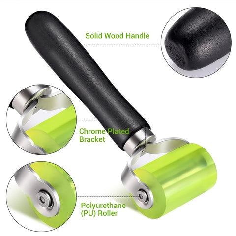 Two Size Car Sound Deadening Roller For Auto Audio Install PU Wheel Seam Roller With Wooden Handle Noise Insulation Roller For Heat Abatement Mats And Wallpaper Vibration Damping Contour Following And Tight Creases