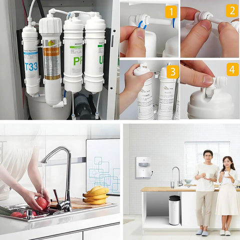 One Quarter Inch Female Thread To One Quarter Inch Tube Straight No Fuss Quick Connect Adapter fitted in water filtration system