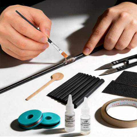 Fishing Rod Repair Kit With Epoxy, 10 Carbon Fiber Sticks, Wrapping Thread, Tape, Sandpaper, Brush, Scissors