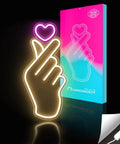 Finger Heart Neon Sign In Pink And Warm White For Bedroom And Game Room LED Light Hand Gesture Decor For K Drama And K Pop Fans Wall Decor Gift For Fans Vibe