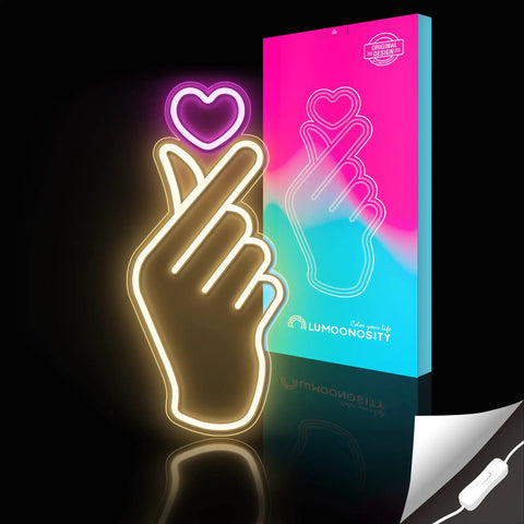Finger Heart Neon Sign In Pink And Warm White For Bedroom And Game Room LED Light Hand Gesture Decor For K Drama And K Pop Fans Wall Decor Gift For Fans Vibe