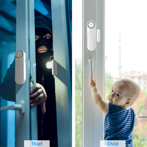 Two Pack Window And Door Alarm Kit With Remote For Home Safety And Dementia Care, demonstrating security against intrusion.