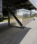 Heavy Duty 18x18 Inch Two Pack Underbody Truck Tool Box Mounting Brackets Kit Featuring Welded Steel Bolt On Installation Black Finish Corrosion Resistant Includes All Hardware Fits Most Underbody Toolbox Boxes installed on truck
