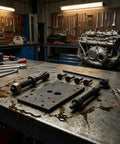 Pro Heavy Duty Motorcycle Engine Camshaft Bearing Removal And Install Tool Kit Heavy Steel Construction Helping Garage Guys Crush Hardest Job Sites With Complete Service Kit Plate And Rod Adapter Parts For Quick Fixes Anytime on workbench, black steel plate and rods
