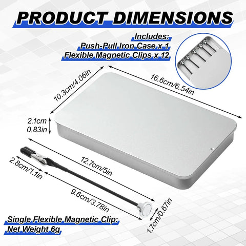 Magnetic Helping Hands Soldering Station With 12 Flexible Clips And Steel Storage Box dimensions detail.