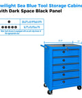 Heavy Duty 20 Inch Rolling Tool Chest Featuring 5 Slick Ball Bearing Drawers Rock Solid 360 Swivel Casters Scratch Proof Steel Work Top Blue Garage Organizer with dark panel