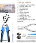 Leather Hole Punch Set With 240 Rivets, Heavy Duty Punch Plier And Belt Hole Puncher, tools and accessories displayed
