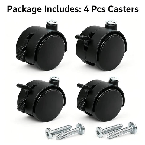 Smooth As Silk Heavy Duty 1.5 Inch Swivel Caster Wheels Set Of Four, matte black casters with screws for office furniture.