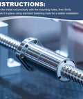 Close-up of a shiny metal rod aligned in mounting holes with fastening tools, emphasizing precise installation instructions.