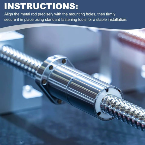 Close-up of a shiny metal rod aligned in mounting holes with fastening tools, emphasizing precise installation instructions.