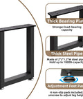 Top Shelf 16 Inch Metal Bench And Desk Legs Heavy Duty Furniture Feet With Adjustable Glides Black Steel Pipe Table Base Supports, featuring thick steel pipe and bearing plate.