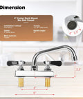 Diagram of Leak-Free 6-Inch Swivel Bar Sink Faucet With Ceramic Valve Cartridge, 4-Inch Center Deck Mount, measurements and features.