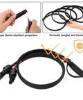 Two Foot Solar Panel Connector Cable With 10AWG SAE To Male And Female Adapters showing flame retardant and UV resistance features
