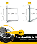 Diagram of 1/4 inch square and arch wire lock pins from 12 Piece Trailer Hitch Pin Assortment Set With 1/4 And 5/16 Inch Square And Arch Wire Lock Pins, Zinc Plated Carbon Steel Safety Pins For PTO Farm Mower Boat Trailer Couplers, Durable Tow Gear For Every Tow Job.