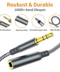 Close-up of 2 Pack Slick 3.5 Mm Aux Extension Cable 6.6 Feet Male To Female Sweet Stereo Sound Adapter with gold-plated jacks.