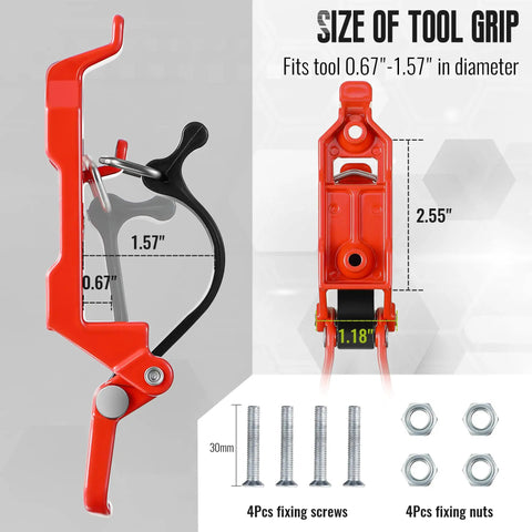 2 Pack Shovel Holder For Truck With Heavy Duty Roof Rack Mounts, Quick Release Axe Holder Kit dimensions and included screws