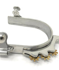 Youth Horizontal Brass Rowel Bumper Spurs With Soft Contact Four Brass Rowels Stainless Three Quarter Inch Wide Band Kid Friendly