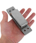 Sleek Hidden Concealed Cabinet Hinges With Adjustable Flush Mount By DOITOOL shown in hand, silver finish, five inch square pivot.