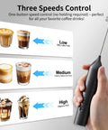 Rechargeable Handheld Milk Frother With Stand For Coffee Lattes Cappuccinos Matcha And More Quiet Fast Foam Wand In 15 To 30 Seconds USB Rechargeable Kitchen Gift Black