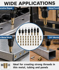 Rivet Nut Tool Kit 77 Piece Kit With 70 Rivet Nuts M3 To M12 And 7 Mandrel Adapters For Quick Auto Body Metal Fabrication DIY Projects Pro Grade Durable Metal Construction With Black Oxide Coating Rust Resistant, used on sheet metal