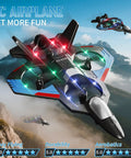 Foam Remote Control Airplane And Jet Helicopter Drone For Kids And Adults LED Lights flying over mountains.