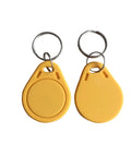 Straight Up Heavy Duty Rfid Tags And Nfc Fobs With Slick Metal Rings And 1K 13.56 Mhz M1 Chips Built Tough For Dead Reliable Secure Access Control Pack Of Ten Bright Yellow RFID fobs with metal rings.