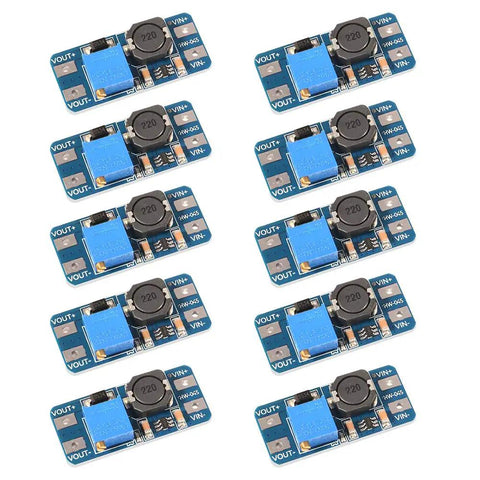Pack Of 10 Dope MT3608 DC-DC Step Up Boost Converter Modules, Adjustable 2-24V Input To 5-28V Output, High Efficiency Up To 93 Percent