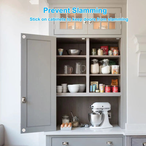 300 Pack Clear Cabinet Bumpers Self Adhesive Rubber Stopper Pads Silent Drawer Cushions For Kitchen Cupboards Stops Door Slamming Butter Smooth Operation in a grey kitchen cabinet