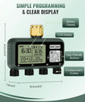 4 Zone Brass Sprinkler Timer With Rain Delay And Manual Mode display and controls with four independent outlets and clear LCD