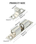 Diagram showing Double Roller Catch Cabinet Latches, Adjustable Ball Tension Brass Roller Catch with measurements in silver finish.