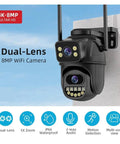 Top Tier 4K 8MP Dome Security Camera Featuring 5X Digital Zoom And Hella Crisp 85 Degree Viewing Angle For Seamless Indoor Outdoor Surveillance With A Rock Solid 360 Horizontal Rotation, black dual-lens design, mounted on wall.