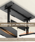 MALOL 56 Inch Electric Standing Desk With Adjustable Footrest Black, dual beams design, showcasing powerful lift features.