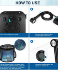 Rechargeable Camping Shower With 8000mAh Battery, 5 Speed Settings And 4 Spray Modes, LED Display, IPX8 Waterproof