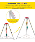 Heavy Duty Confined Space Tripod With Rescue Winch And Fall Protection Gear for adjustable leg height from 4.6 to 7 ft.